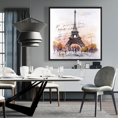 Eiffel Tower Sketch With An Handwritten Message, Fine art gallery wrapped canvas 24x36