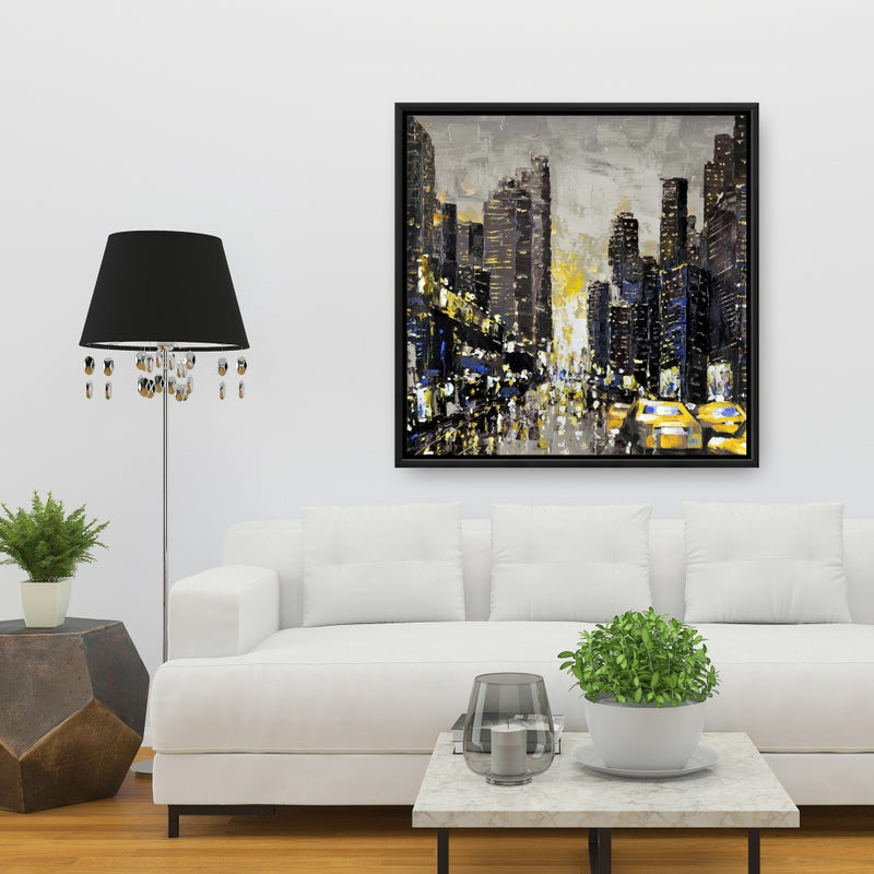 Abstract And Texturized City With Yellow Taxis, Fine art gallery wrapped canvas 24x36