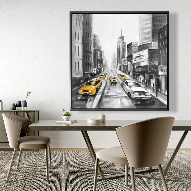Yellow Taxis In New York, Fine art gallery wrapped canvas 36x36