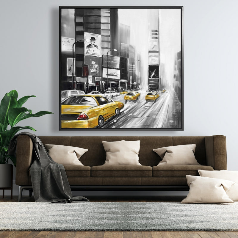Times Square And Yellow Taxis, Fine art gallery wrapped canvas 36x36