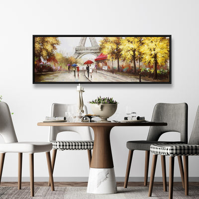 Passersby Near The Eiffel Tower, Fine art gallery wrapped canvas 16x48