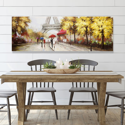 Passersby Near The Eiffel Tower, Fine art gallery wrapped canvas 16x48