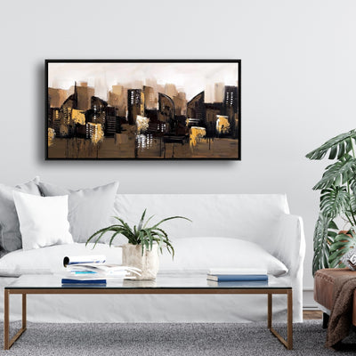 Brown Abstract Cityscape, Fine art gallery wrapped canvas 16x48