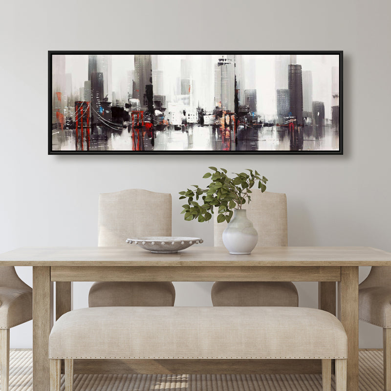 Abstract Gray City With A Bridge, Fine art gallery wrapped canvas 16x48