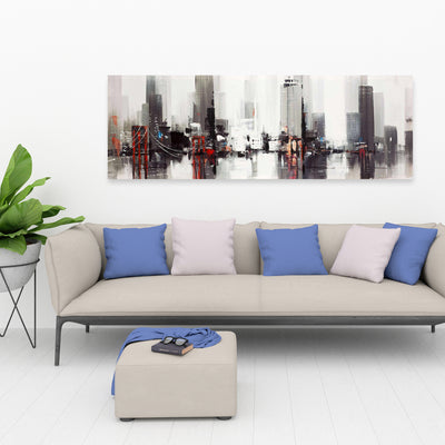 Abstract Gray City With A Bridge, Fine art gallery wrapped canvas 16x48