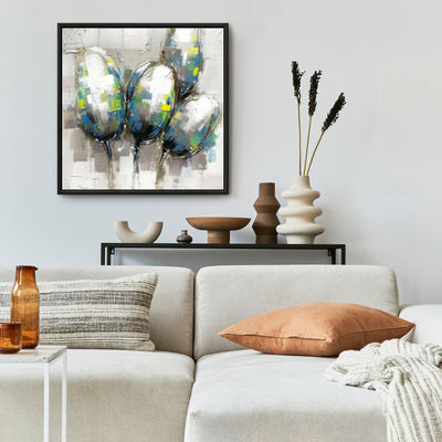 Abstract Blue Tulips, Fine art gallery wrapped canvas 36x36