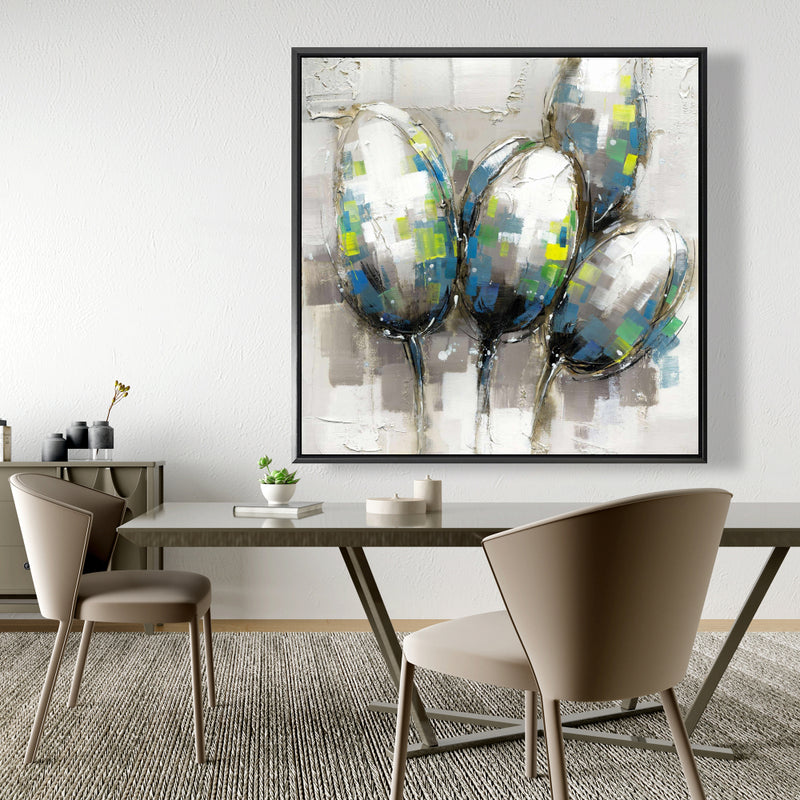 Abstract Blue Tulips, Fine art gallery wrapped canvas 36x36
