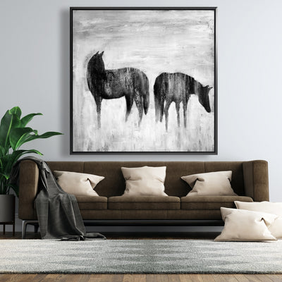 Horses Silhouettes In The Mist, Fine art gallery wrapped canvas 24x36