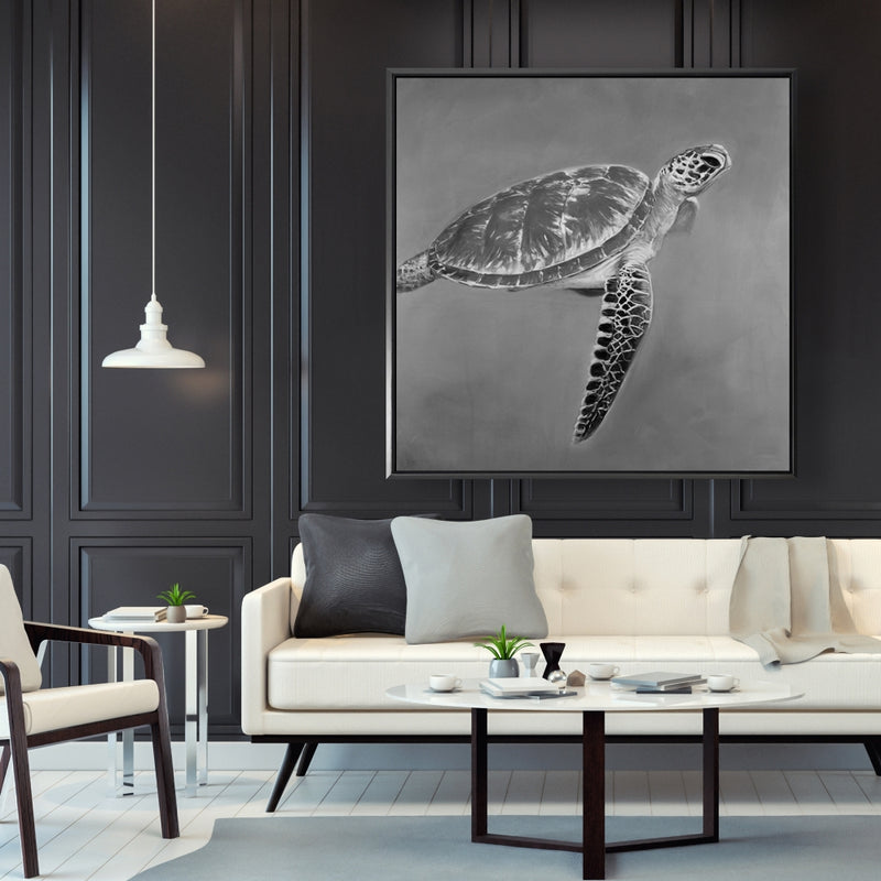Grayscale Aquatic Turtle, Fine art gallery wrapped canvas 36x36