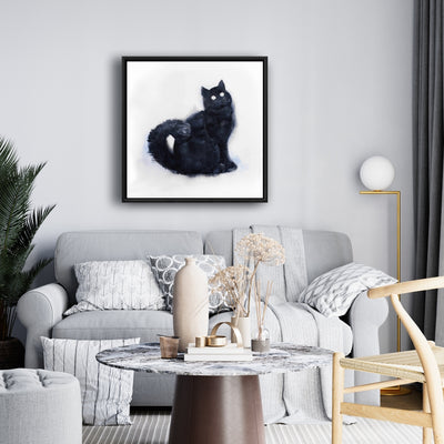 Furry Black Watercolor Cat, Fine art gallery wrapped canvas 36x36