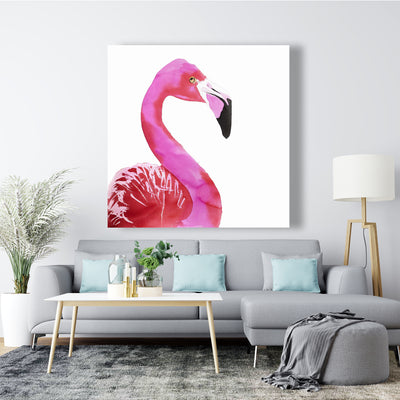 Watercolor Proud Flamingo Profile, Fine art gallery wrapped canvas 24x36