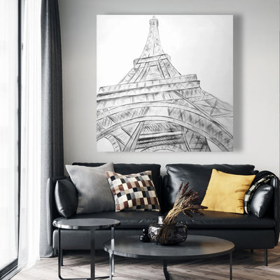 Eiffel Tower Sketch Black & White, Fine art gallery wrapped canvas 36x36
