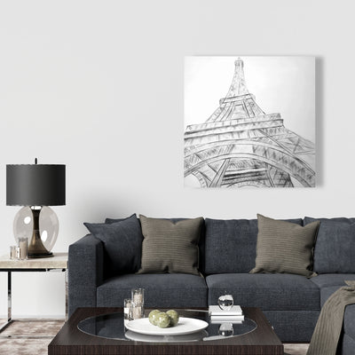 Eiffel Tower Sketch Black & White, Fine art gallery wrapped canvas 36x36