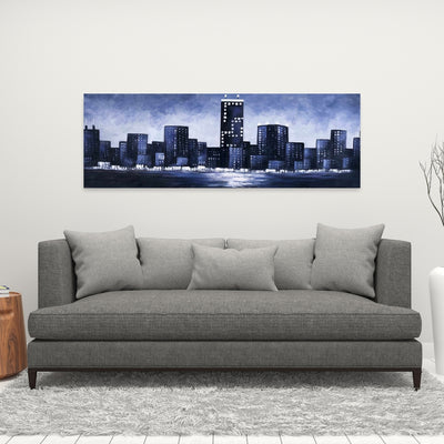 Dark Blue Cityscape, Fine art gallery wrapped canvas 16x48