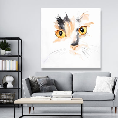 Watercolor Cat Face Closeup, Fine art gallery wrapped canvas 24x36