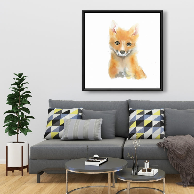 Watercolor Baby Fox, Fine art gallery wrapped canvas 24x36