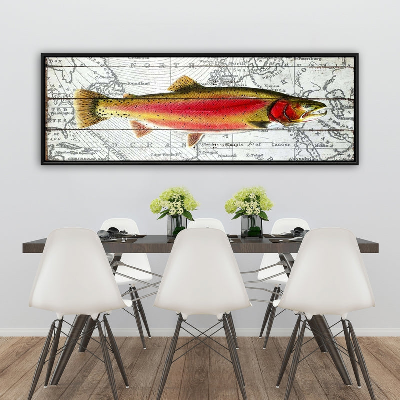 Pink Trout On A Map, Fine art gallery wrapped canvas 16x48