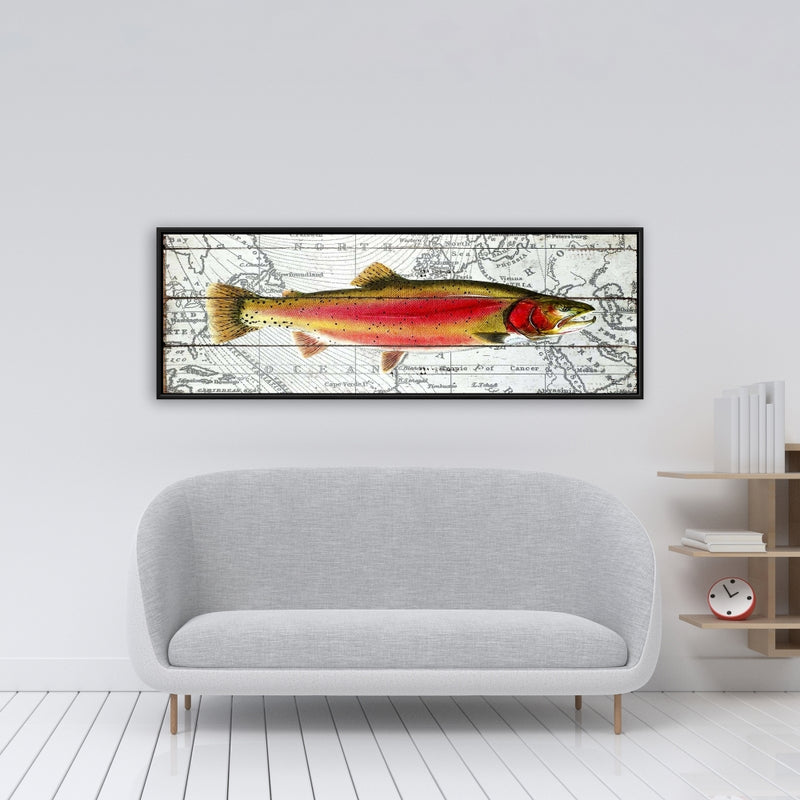 Pink Trout On A Map, Fine art gallery wrapped canvas 16x48