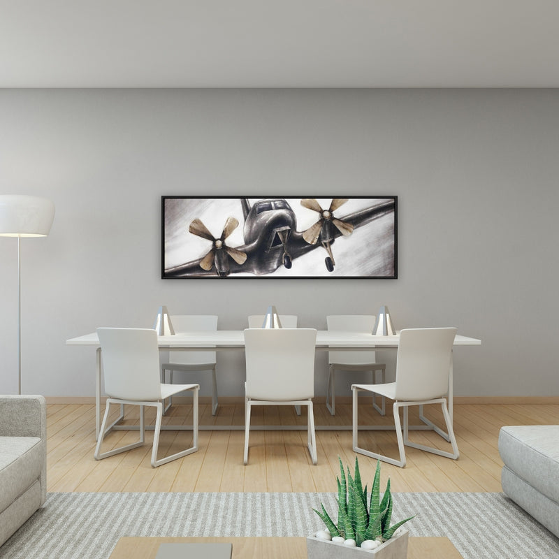 Vintage Airplane In Flight, Fine art gallery wrapped canvas 16x48