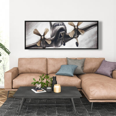 Vintage Airplane In Flight, Fine art gallery wrapped canvas 16x48