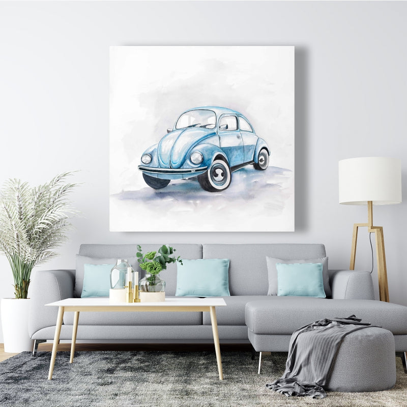 Beetle Blue Car, Fine art gallery wrapped canvas 24x36