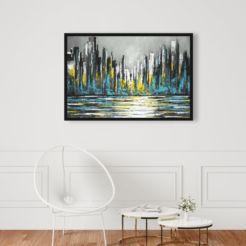 Abstract Blue Skyline, Fine art gallery wrapped canvas 16x48
