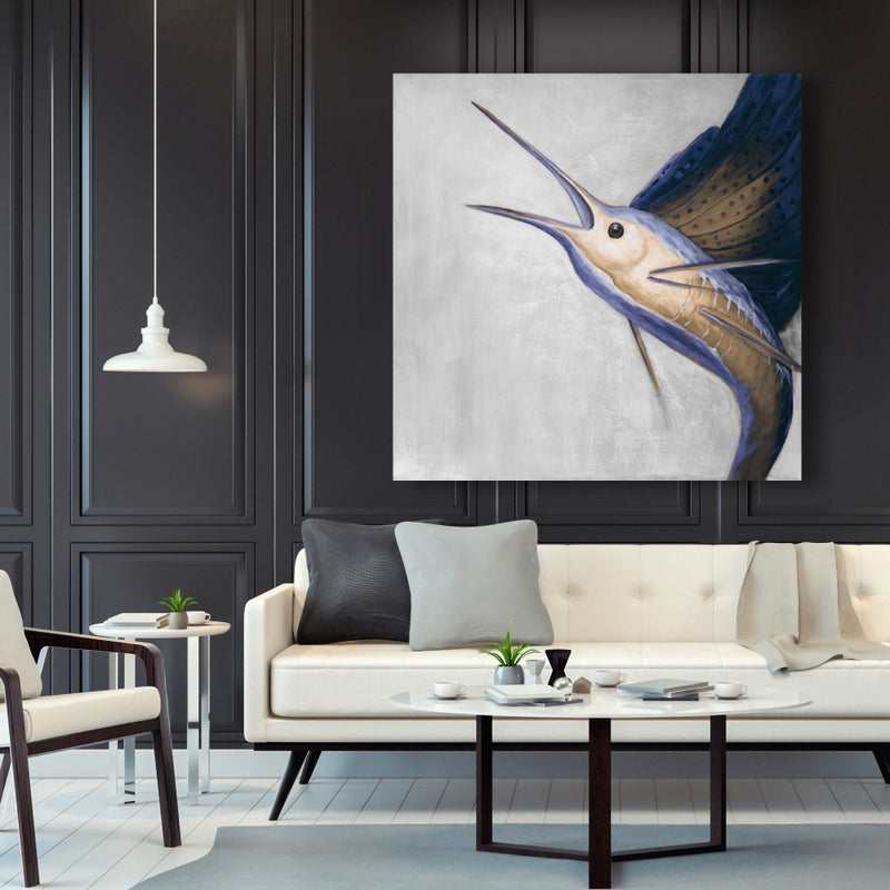 Gold Swordfish, Fine art gallery wrapped canvas 36x36