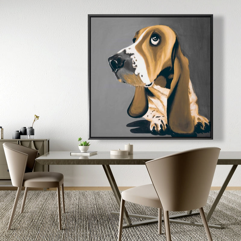 Gold Basset Hound Dog, Fine art gallery wrapped canvas 36x36
