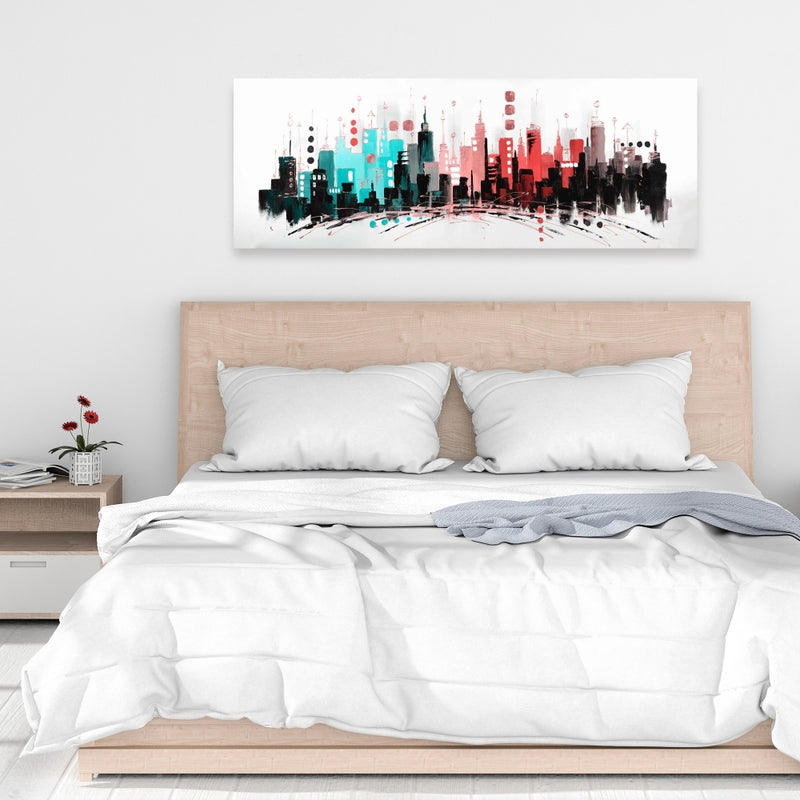 Colorful City With Rose Gold Lines, Fine art gallery wrapped canvas 16x48