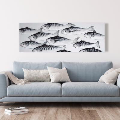 Gray School Of Fish, Fine art gallery wrapped canvas 16x48