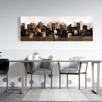 Brown Abstract Cityscape, Fine art gallery wrapped canvas 16x48