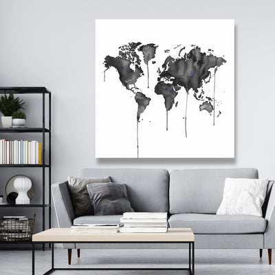Watercolor World Map, Fine art gallery wrapped canvas 24x36