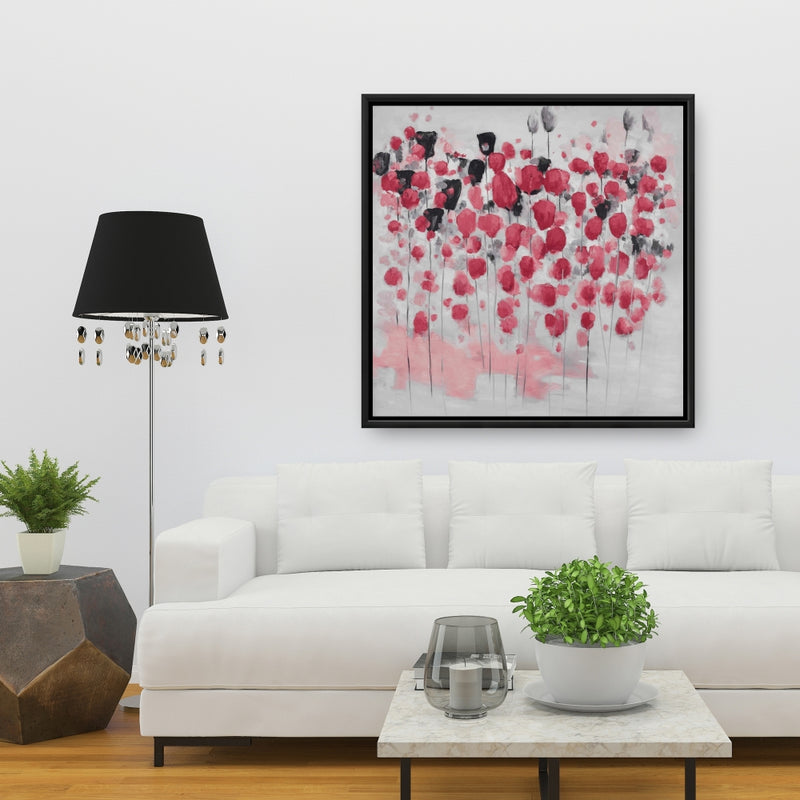 Abstract Pink Flowers Field, Fine art gallery wrapped canvas 36x36