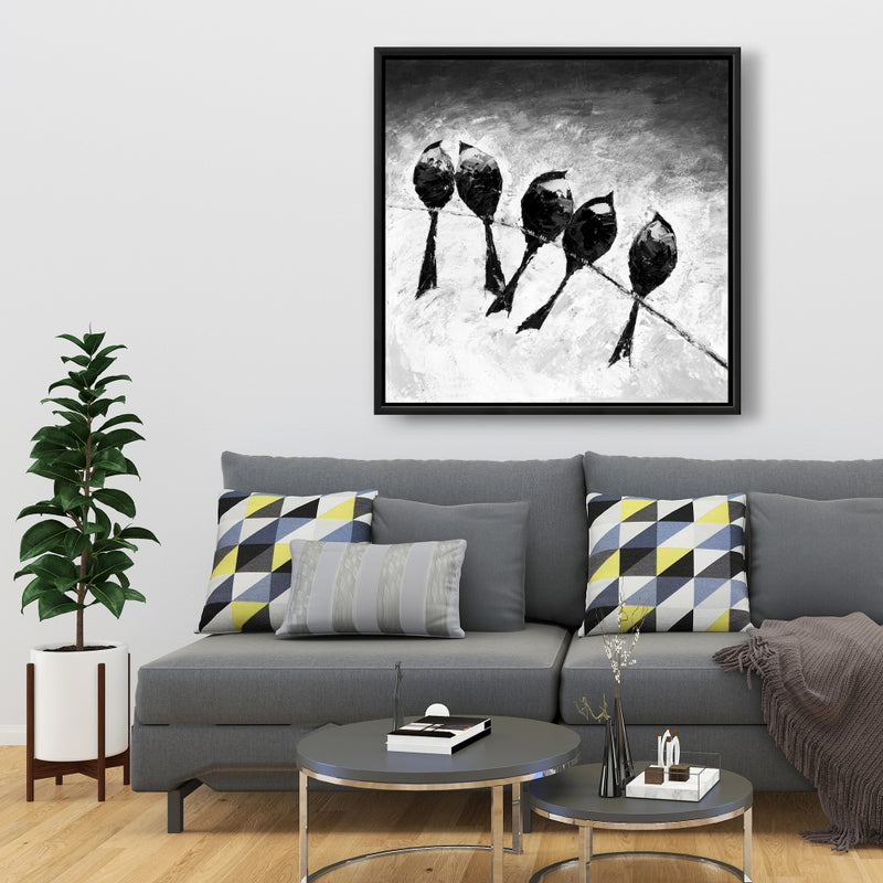 Five Birds Perched, Fine art gallery wrapped canvas 16x48