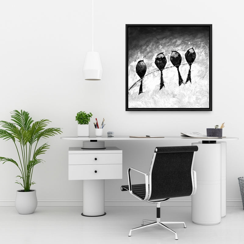 Four Birds Perched, Fine art gallery wrapped canvas 16x48