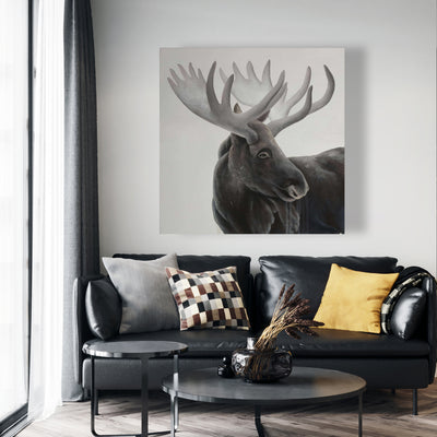 Grayscale Moose Profile, Fine art gallery wrapped canvas 36x36