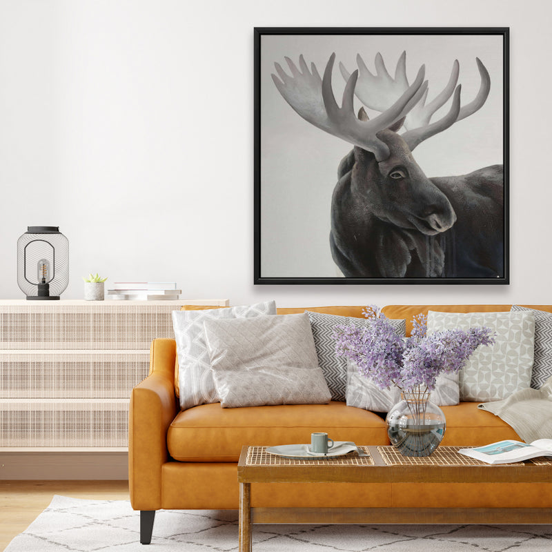 Grayscale Moose Profile, Fine art gallery wrapped canvas 36x36