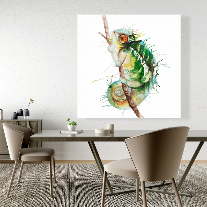 Watercolor Chameleon, Fine art gallery wrapped canvas 24x36