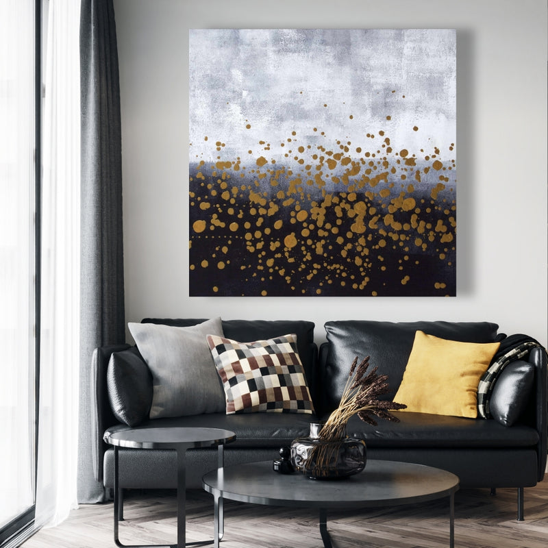 Gold Paint Splash On Gray Background, Fine art gallery wrapped canvas 16x48