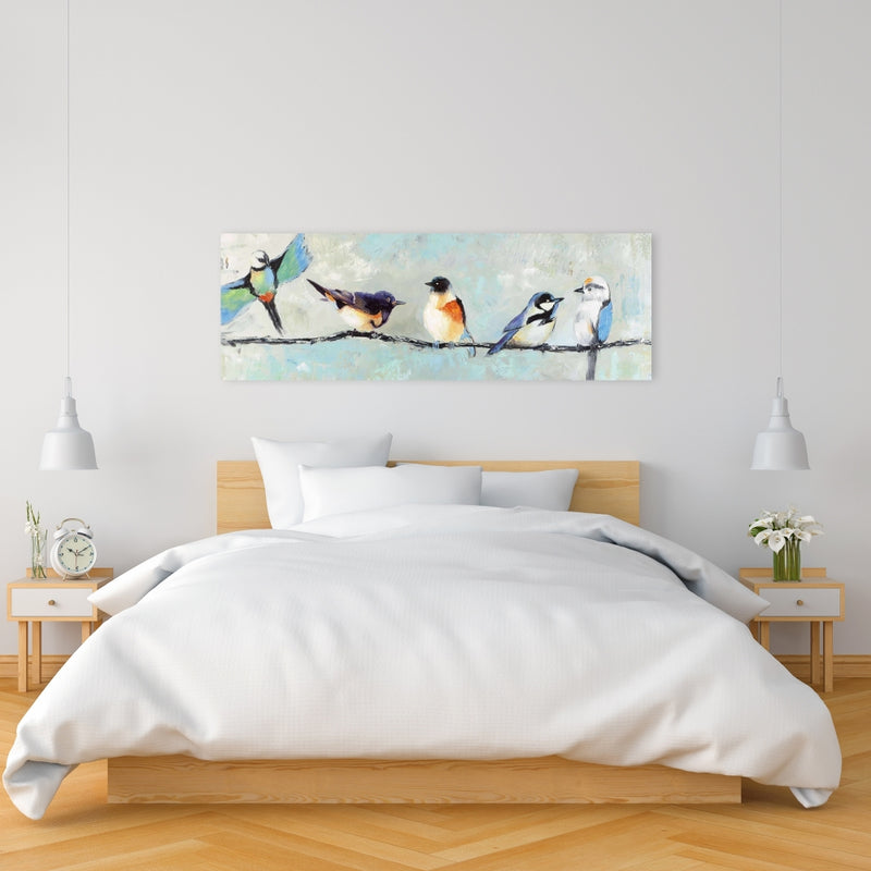 Small Colorful Birds, Fine art gallery wrapped canvas 16x48