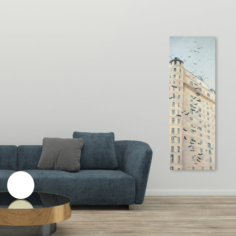 Birds Flying In Front Of A Building, Fine art gallery wrapped canvas 16x48