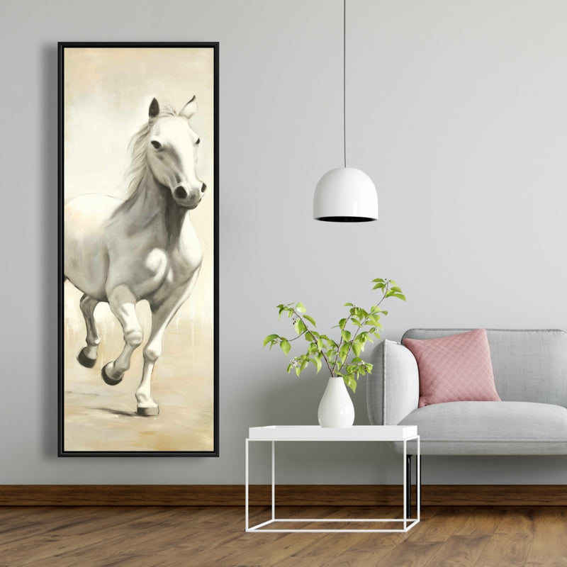 Gallant White Horse, Fine art gallery wrapped canvas 16x48