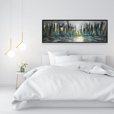 Abstract Blue Skyline, Fine art gallery wrapped canvas 16x48