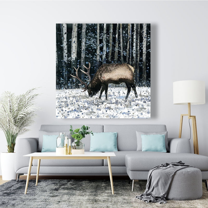 Caribou In The Winter Forest, Fine art gallery wrapped canvas 24x36