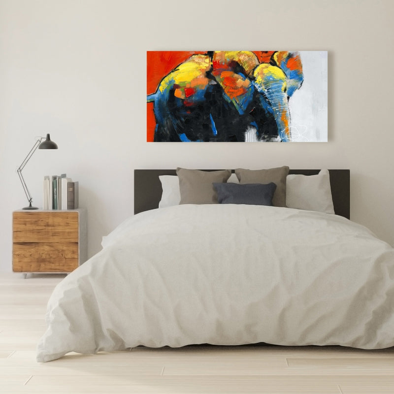Colorful Abstract Moving Elephant, Fine art gallery wrapped canvas 24x36