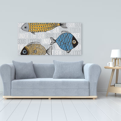Fishes' Illustration, Fine art gallery wrapped canvas 36x36