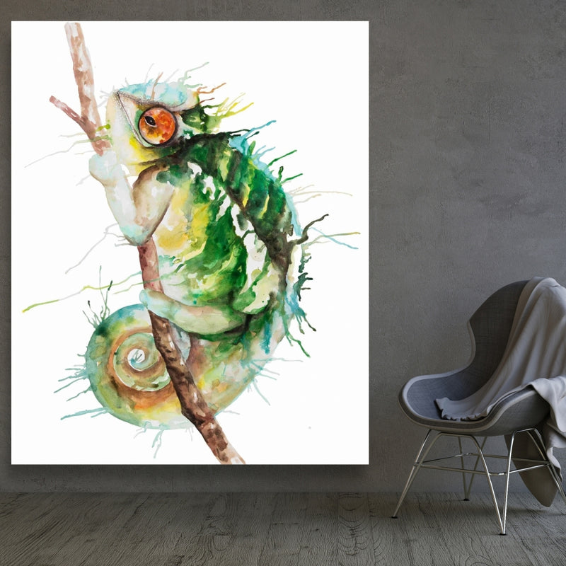 Watercolor Chameleon, Fine art gallery wrapped canvas 24x36