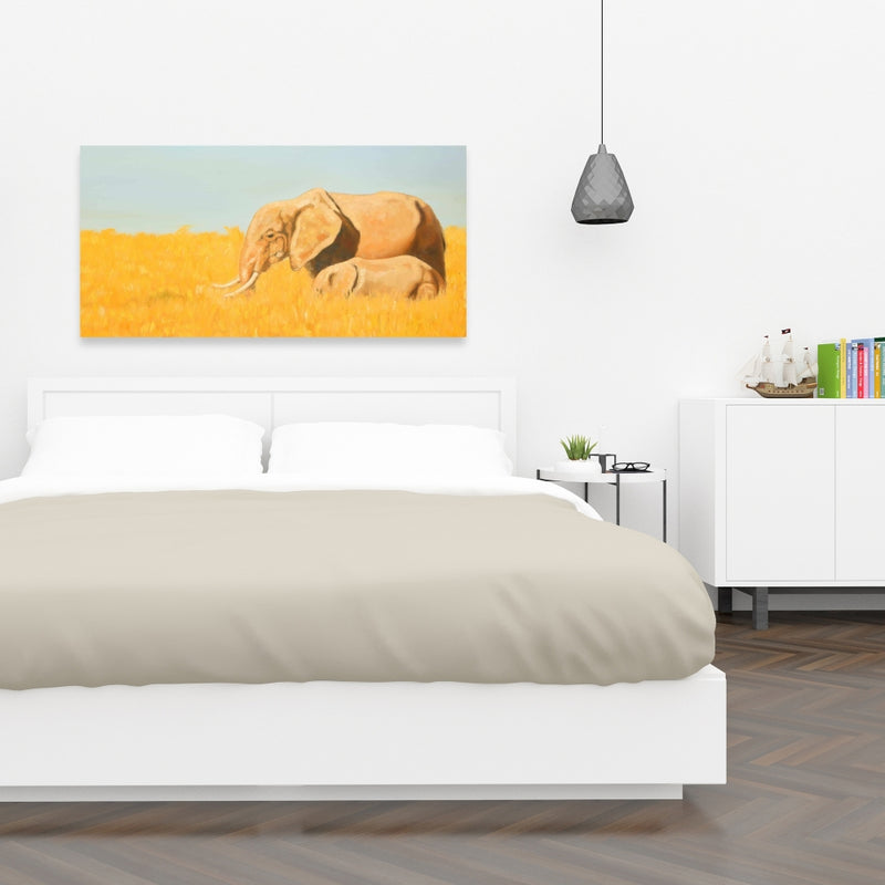Elephant And Its Little One, Fine art gallery wrapped canvas 16x48