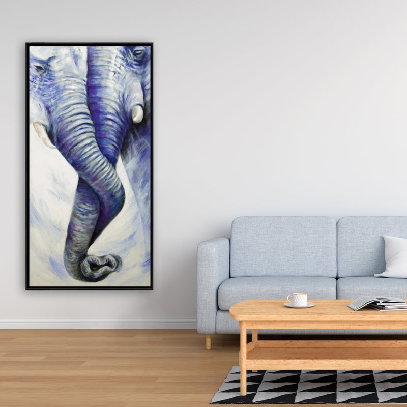 Elephant Couple Loving Each Other, Fine art gallery wrapped canvas 16x48