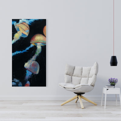 Colorful Jellyfishes In The Dark, Fine art gallery wrapped canvas 36x36